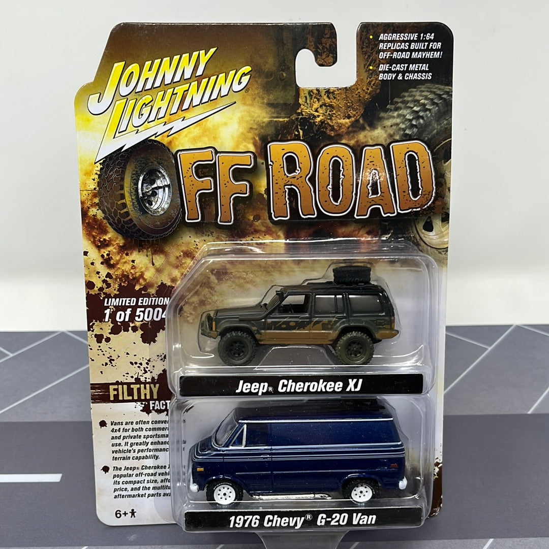 Johnny lightning off road jeep cherokee xj, 1976 chevy g-20 van