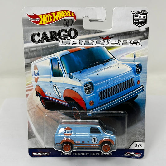 Hot wheels premium ford transit super van gulf cargo carriers real riders