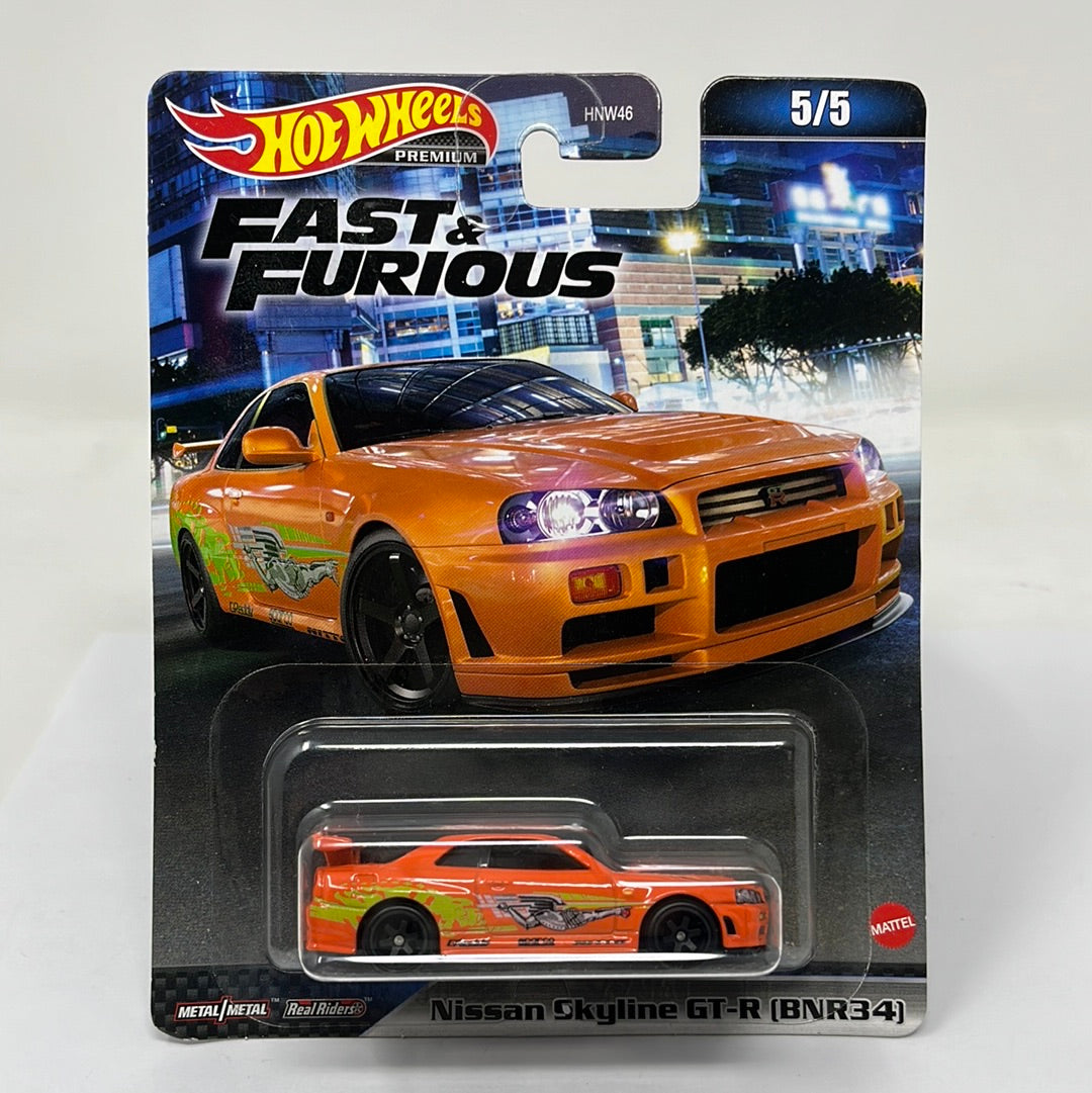 Hot wheels premium fast and furious nissan skyline gt-r bnr34 real riders