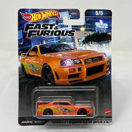 Hot wheels premium fast and furious nissan skyline gt-r bnr34 real riders